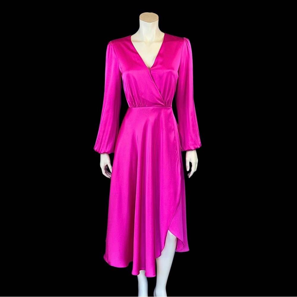 Ever New Fuchsia Long Sleeve Wrap style Dress 4 NWOT - Picture 4 of 10
